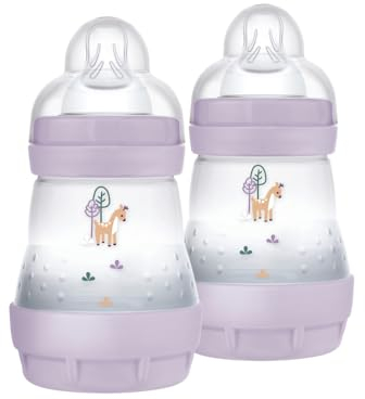 MAM Biberon Easy Start 160 ml (Set da 2), Kit da 2 biberon anticolica per allattamento misto che riduce le bolle d'aria e il rischio di coliche, Accessori neonati con tettarella misura 1, Lilla