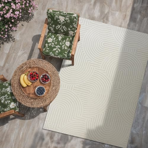 SANAT Berlin Outdoor Teppich Wetterfest - Teppich für den Innen- und Außenbereich - Balkon Teppich Wasserabweisend - Teppiche für Terrasse, Garten, Küche, Bad oder Wohnzimmer - Creme, 120 x 170 cm