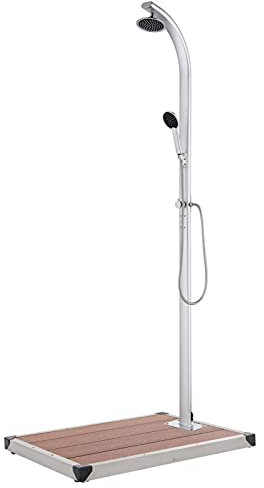 Iiaky Gartendusche mit Brauner Gartendusche Aussendusche Bodenplatte 220 cm Aluminium