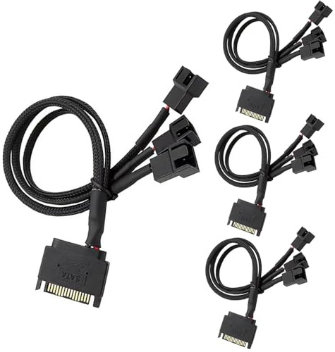 RUNCCI-YUN 5 Stück SATA Lüfter-Netzkabel, 15pin SATA 3x3pin/4pin 12V PWM Lüfter Verteiler PC Netzteil für Desktop-Gehäuse Kühlung 12V