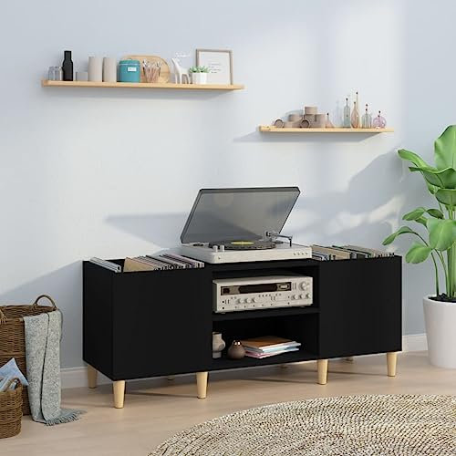 Iiaky Mobile Porta Dischi Nero 121x38x48 cm in Legno Multistrato-Supporto per Giradischi,Supporto per Giradischi in Legno,Supporto per Giradischi con Spazio di archiviazione