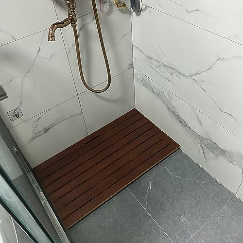 Badezimmer-Holzmatte, stabile Bade-/Duschmatte, rutschfest, für Badewanne, Eingangsbereich, Spa, Sauna, Garten, leicht zu verstauen, Outdoor-Camper-Duschboden/Abflusspolster (Farbe: B x L, G