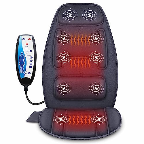 Snailax Massage Seat with Heat, Back Massager with 10 Vibration Massage Motors, Electric Massage Chair Pad, Deep Tissue Back Support Pad for Home Office, Gifts for Women,Men