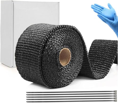Yosugi 15M Hitzeschutzband Auspuff for Motorcycle Manifold(Schwarz) | mit 5 Kabelbinder Stainless Steel Cable Ties for Thermal Tape, Manifold Tape