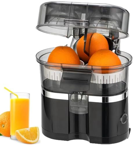 Presse-agrumes électrique 100 W, presse-agrumes double 400 ml avec trancheuse à agrumes, presse-agrumes frais pressé à la main, presse-agrumes portable à froid for citron, orange, pamplemousse(Black)