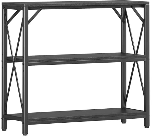 Homeiju Konsolentisch 80.0 cm Breite, 3-stöckiger Eingangstisch mit Stauraum, industrieller Sofatisch mit offenen Regalen, Foyertische für Eingang, Flur, Küche, Wohnzimmer und Schlafzimmer, Schwarz