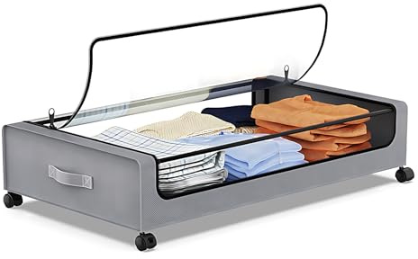 Contenitori portaoggetti sottoletto con coperchi e ruote, grande capacità, trasparenti, visibili, antipolvere, multifunzionali, per la casa, dormitorio, cassetti portaoggetti con (1 pacchetto)