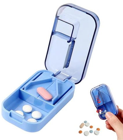 Pill Cutter, 2-in-1 Professional Pill Cutter and Box, 1/2 1/4 1/8 Precises Tablet Cutters, with V-Shaped Holder for Small and Large Pills, Pill Splitter for Elderly, Child, Dog, Cat, Pet, Travel