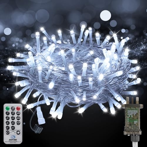10M 100LEDs Christmas Lights Mains Powered,Cool White Connectable Fairy Lights with Plug/Remote/Timer/8 Modes,Bright Waterproof Lights Outside Indoor Garden Party Wedding Christmas Tree Decor
