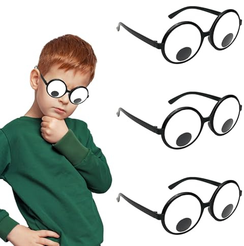 Brille mit falschen Augen, Partybrille mit wackeligen Augen, Googly, Riesenbrille für Fotos und Requisiten, für Partys und Cosplay (3 Stück)