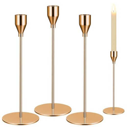 Set di 3 candelabri dorati, 24 cm, candelabri in metallo, candelabri, candelabri, candelabri, candelabri vintage, conici decorativi per la decorazione da tavolo per matrimoni