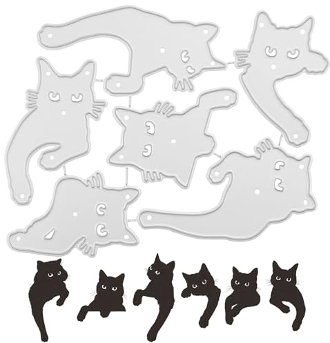 6PCS Cats Metal Die Cuts,Lovely Black Cats Cutting Dies Embossing,Craft DIY Template Metal Cutting Dies Album Embossing Paper Dies for Card Making Scrapbooking