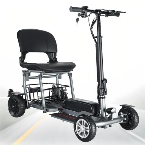 MIDUOLAI Nero,Scooter per Anziani, Scooter Elettrico Pieghevole, Scooter per Disabili A 4 Ruote, Telaio in Lega di Alluminio, con Sedile E Cestino, Carico Massimo 120 Kg/265 Libbre