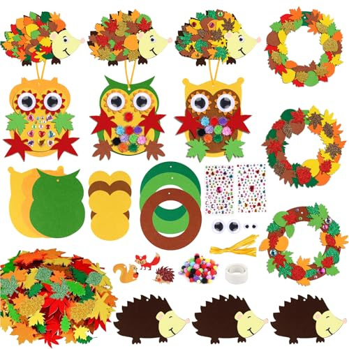 Huanmin 9 Stück Herbst Tier Bastelsets für Kinder, Herbst Kreativset Herbst Bastelset, DIY Herbst Geschenk Herbstblatt mit Lgel Eule, Herbstdeko Bastelhandwerk Jungen Mädchen Herbstszeit