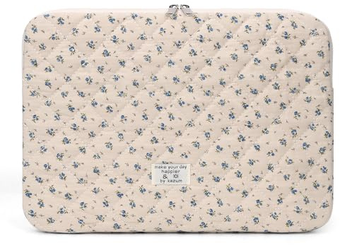 HICARRY Puffy Laptop Hülle für 11 13 15 Zoll Laptop, Süße Floral Aesthetic Laptoptasche Puffy Laptop Sleeve Case mit Schleifenmuster Damen Mädchen Blumenmuster