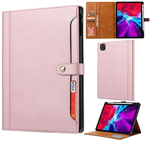 Resa med surfplatta Tablet Väska till iPad Pro 12,9 tum 2021 Magnetisk lås Flip Fällningsställe med Auto Wake/Sleep Tablet Case Cover Surfplatta skydd(Pembe)