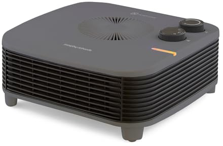 Morphy Richards HeatFlux 2kw Flat Fan Heater, 20m2, Adjustable Thermostat, Lightweight, Compact, Portable, Low Noise, Wide Angle Heat Output, Overheat Protection, Grey, 825101