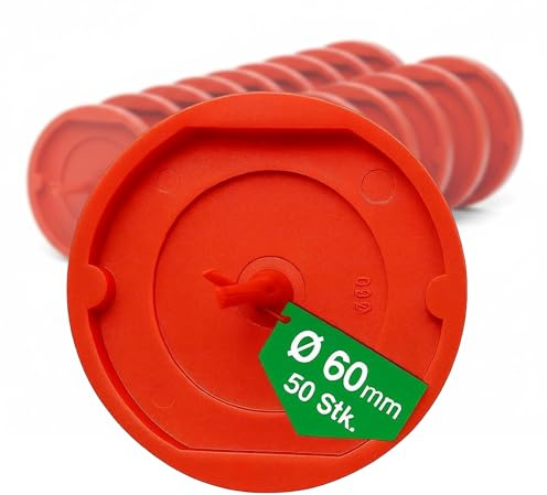 Signaldeckel Ø 60 mm – Dosendeckel & Steckdosen Abdeckung, wiederverwendbarer Kunststoff‑Deckel mit Signalborsten – Schutz & Markierung für Unterputzdosen beim Verputzen (50 x Signaldeckel - 60 mm)