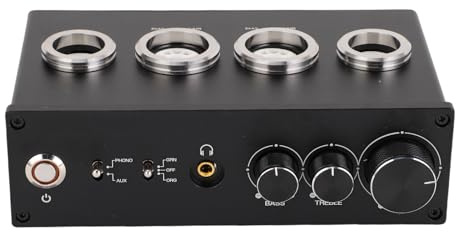 HUSHUI Elektronischer Röhren-Phono-Vorverstärker, 6E2 6A2 Röhren-Vorverstärker mit Höhen-Bass-Regler und 3,5-MM-Kopfhöreranschluss, für MM MC-Plattenspieler, Heim-HiFi-Lautsprecher (EU-Stecker