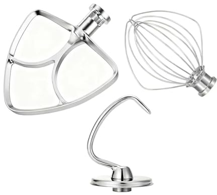 Frusta a 6 fili, battitore piatto e uncino per impasto per planetaria a testa inclinabile, compatibile con modelli 4,5-5 Qt, lavabile in lavastoviglie, adatto per KSM45, KSM150