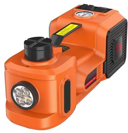 Gato Hidráulico Gato hidráulico eléctrico for coche de 12 V y 5 toneladas con bomba inflado neumáticos linterna LED. Gatos elevadores 3 en 1 herientas martillo seguras for(135mm-360mm)
