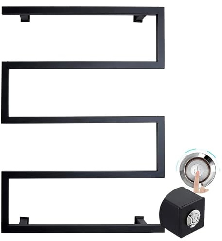 Scaldasalviette Elettrico a 5 Bar, Portasciugamani Tenete Asciugamani e Teli da Bagno Asciutti e Caldi a Parete con Termostato Timer e Temperatura Regolabile, 600x800m (Nero, Pulsante)