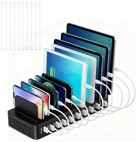 Eirolace Organizador de estación de Carga USB, estación de Carga PD de 100W con 10 Puertos, Estación De Carga De Múltiples Dispositivos para teléfono móvil, Tableta, Kindle con 10 Cables de Carga