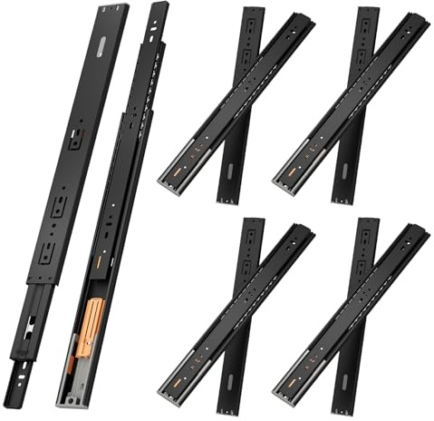 NECILO guide push-to-open per cassetti 400 mm, estrazione totale | Apertura a pressione, Portata 45 kg, Cuscinetti a sfera, Montaggio laterale, Scorrimento fluido, Nero, 5 coppie (10 pezzi)