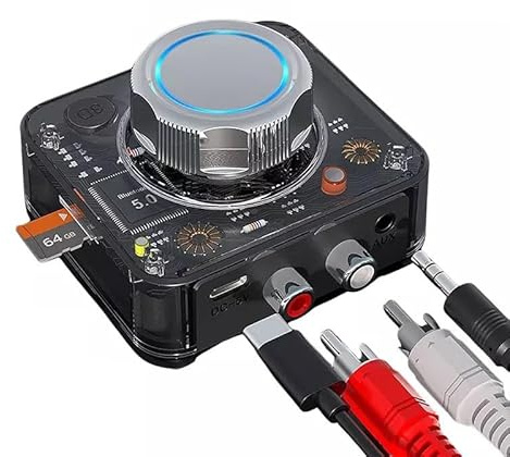 Receptor de audio Bluetooth 5.0 con envolvente estéreo 3D, RCA y salida AUX de 3.5 mm, ranura para tarjeta TF, para altavoces y auriculares con cable