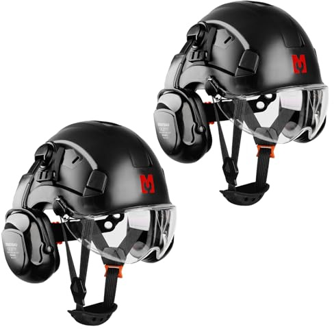 Mustbau Forsthelm EN397 Bauhelm & Schutzhelm mit Visier und Gehörschützern, ABS-Arbeitshelm für Erwachsene Forstwirtschaft & Baustelle 53-63cm verstellbar
