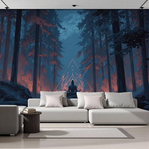 GSAEIMCT Fotomurales Bosque Zen Papel Pintado Seda Estilo Bosque Oscuro Diseno Fotográfico Decoración De Pared Sala Cuarto Oficina Salón Azul Anaranjado Papel Pintado 250X170Cm