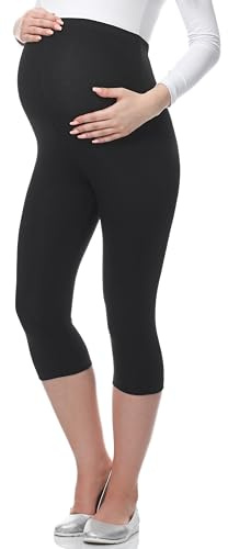 Be Mammy Women's Maternity 3/4 Leggings 03(Black, L)