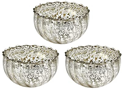 Glas Schwimmschale rund (3er Set) - Schwimmkerzen, Tischdeko, Teelichthalter (Bauernsilber)