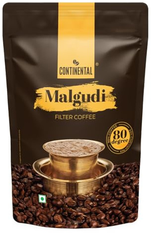 Continental Malgudi Café filtre, sachet de 200 g (80 % de café, 20 % de chicorée), poudre de café filtre traditionnelle du sud de l'Inde, café fraîchement torréfié moulu