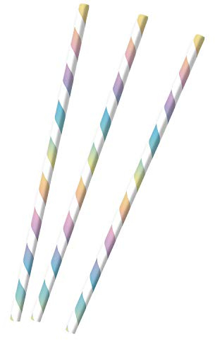 Amscan 9904286 - Papiertrinkhalme Rainbow, 12 Stück, Länge 19,7 cm, mehrfarbige Streifen, Regenbogen, Strohhalm, Trinkhalm, Mottoparty, Geburtstag