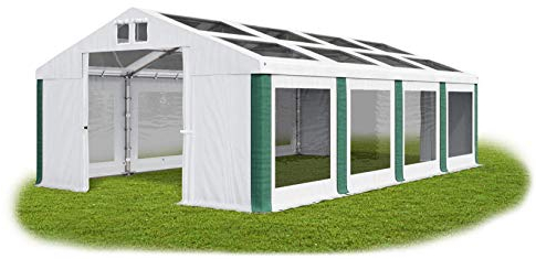 Das Company Tente de fête Blanc-Vert 4x8m Plafond et Murs Transparents l'epreuve de l'eau 580 g/m2 PVC Construction Winter Renforcement du Sol, par Entree et Toit Tout Temps Gazebo de Jardin