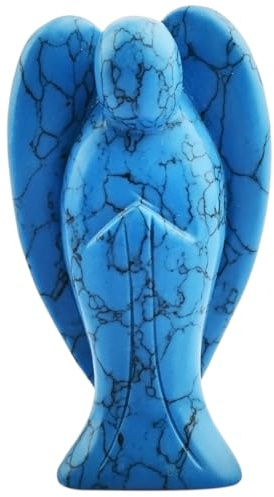 Nupuyai 7cm Blauer Howlith Türkis Schutzengel Figur Glücksengel Deko | Handschmeichler Taschenengel für Glück&Liebe, Friedensengel, Heilender Engel Glücksbringer, Große Engel-Dekofigur