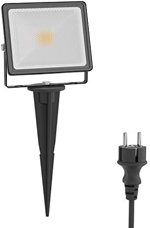 ledscom.de Projecteur de jardin LED FLIN avec piquet de terre & prise pour l'extérieur, projecteur, noir, IP66 étanche, 10,93W 837lm blanc chaud