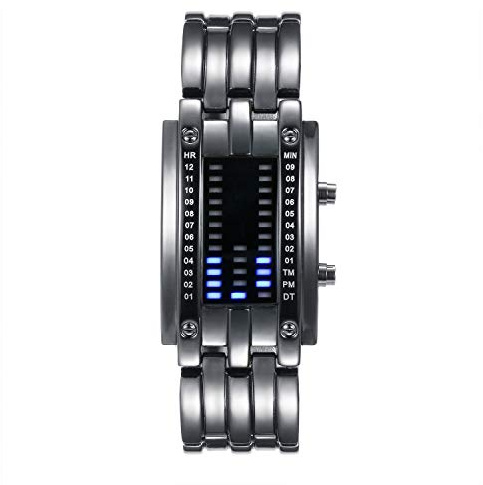 Lancardo Orologio doppia linea binario tempo visualizzazione data alla Moda a LED Display Rettangolare Cassa Cinturino in Lega Argento da Uomo Donna
