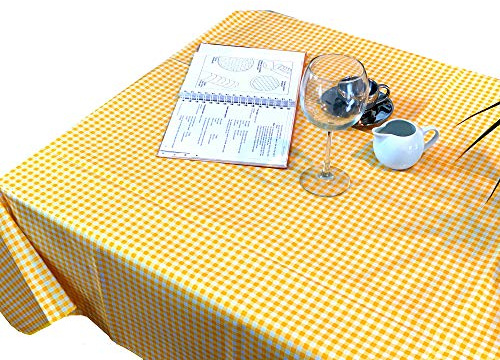 Alux Gingham Oilcloth Tablecloth - Yellow - Plastic Vinyl PVC - Mantel de Plastico - Mexican Oilcloth Tablecloth (55 x 70 Inch Rectangle)