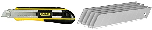 Stanley FatMax Cutter (mit Magazin, 18 mm Klingenbreite, 180 mm Länge) & FatMax Abbrechklingen (18 mm Klingenlänge, induktionsgehärtete Schneide, 2x langlebiger, 5 Stück) 0-11-718