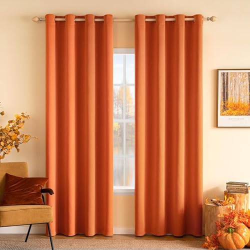 MIULEE Orange Blackout Curtains for Living Room 2 Panel Set, Premium Eyelet Curtains for Bedroom, Thermal Insulated Window Curtain Drapes, Black Out Curtain 88 Drop, Each Panel 55 x 88 Inches