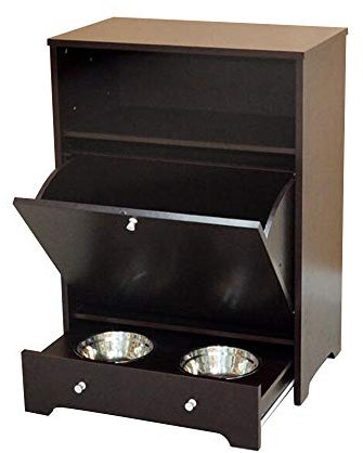 FUFUTables basses Autopetfeeder Station, Pet Food Armoire de rangement for animaux Jouet alimentation Organisateur de stockage Accueil Dog Food Pantry Double Dog Bowl 22,8 x 13,4 x 33 Tables