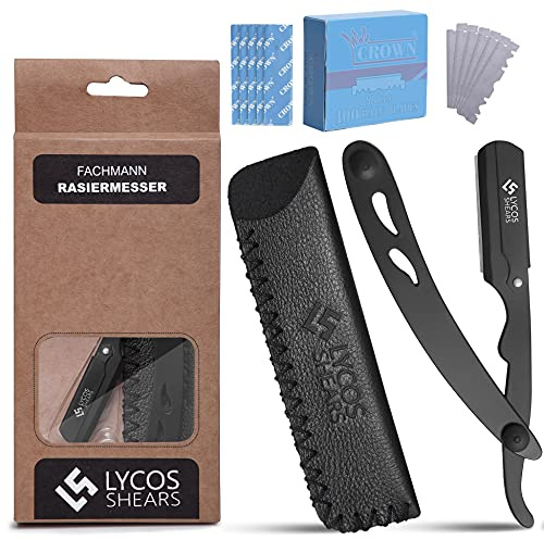 LYCOS SHEARS Rasiermesser Set mit Rasierklingen, Professionelle Friseur Rasierer 100% Super Edelstahl / Barbier Rasier Messer für präzise Bart-Nassrasur für Männer