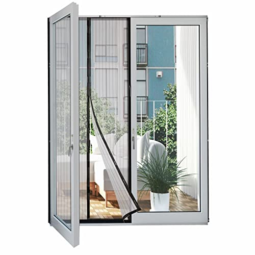 Hoberg Fliegengitter Tür mit Magnetverschluss | 100 x 210 cm - ideal für Balkontür, Kellertür, Terrassentür | Einfache Klebemontage mit 16 Klettverschlüssen ohne Bohren | Mit 4 Schienen zum Beschweren