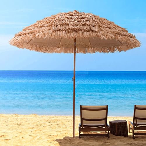 LYAH Gartenschirm Sonnenschirm Hawaii Strandschirm UV-Schutz Neigefunktion Ø145CM/180CM Ampelschirm Marktschirm Bastschirm Winddichte Balkonschirm Strohschirm Geeignet Für Pool Terrasse Rasen