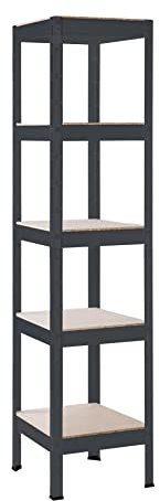 SCHULTE Regalwelt Schwerlastregal mit 5 Holzböden, 180x40x40 cm (HxBxT), Traglast pro Ebene ca. 90 Kg, schwarz-Struktur, Lagerregal, Kellerregal, Werkstattregal, Steckregal