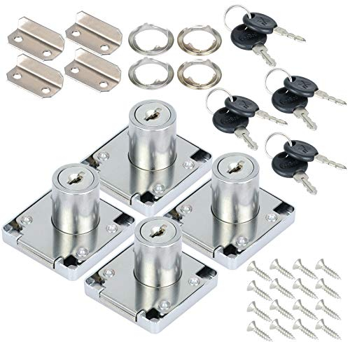 Fippy 4 Sets 22mm Möbelschloss Schrankschloss mit Universelle Schlüssel Schubladen Schloss Aufschraubschloss Postkasten Zylinder Schloss für Möbel Schränke Schreibtisch