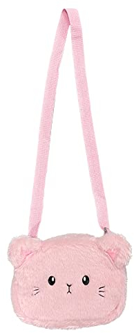duoyif Plüsch Umhängetasche Für Mädchen Kinder Handtasche Kindertasche, Süße Katze Handtaschen Klein Katze Plüsch Umhängetasche, Weiche Verstellbare Rosa Tasche, 19 x 15 x 5 cm