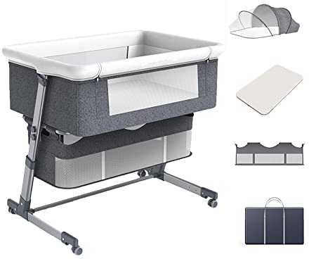 SADRIM Beistellbett Baby,babybett,stubenwagen,bettumrandung Babybett,babywiege,reisebett Baby,Baby Zubehör,Baby Beistellbett,babybett Komplett Set,beistellbett Baby Boxspringbett,mit Matratze